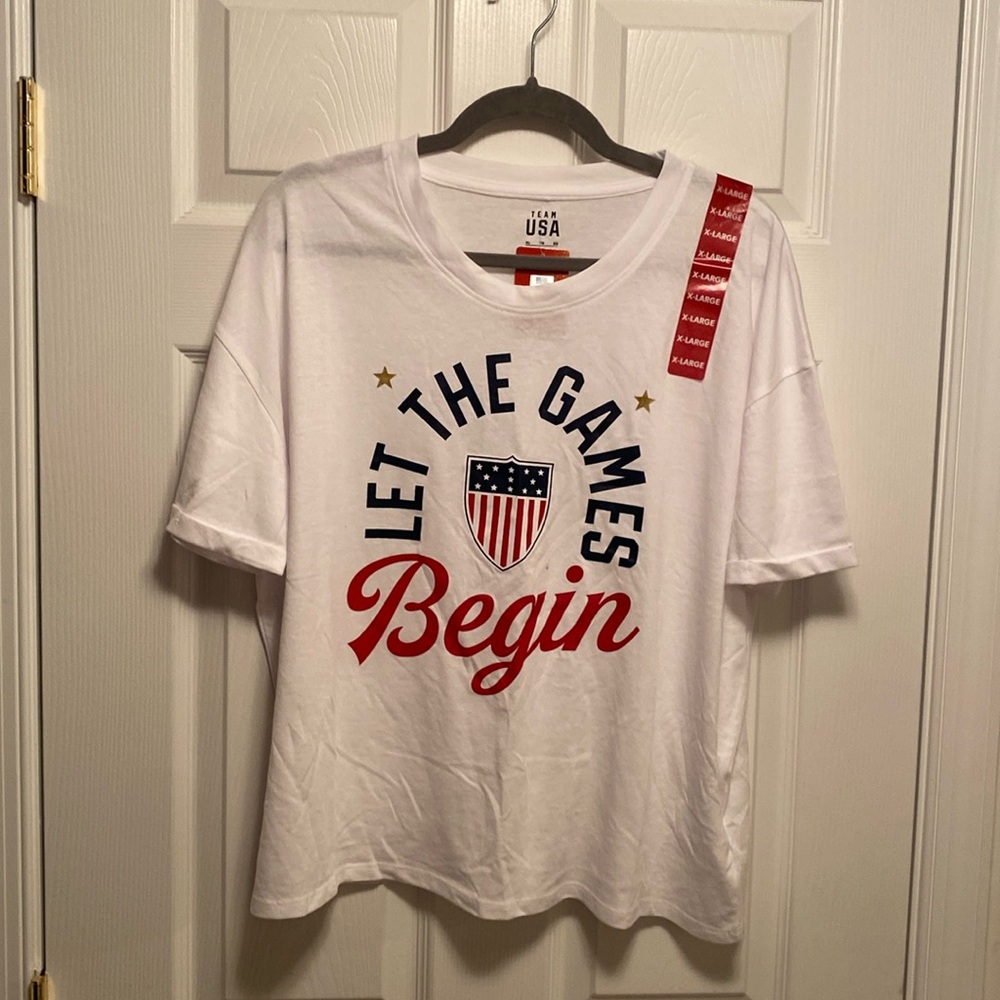 Team USA White T-Shirt with Red and Blue Print… - Picture 1 of 7